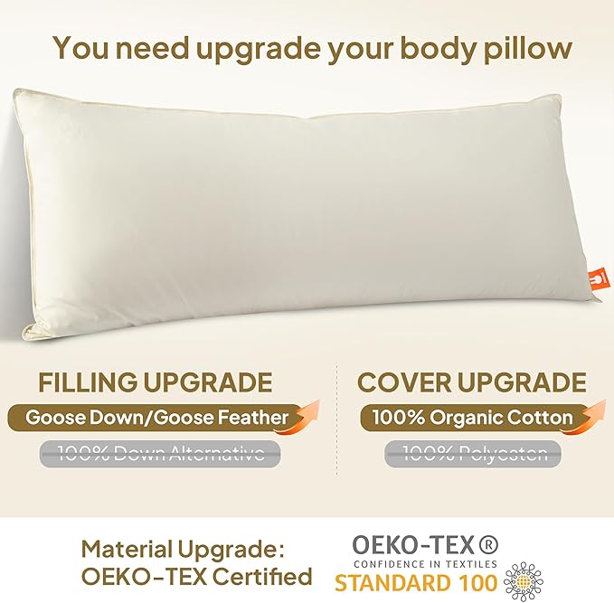Goose Down Body Pillows for Adults, Large Body Pillow for Side Sleeper - Image 3
