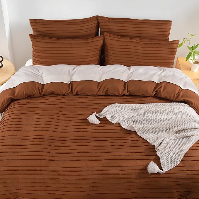 NEXHOME PRO Duvet Cover Queen, Brunt Orange 3 Pieces Boho Tufted Duvet Cover Set - Image 7