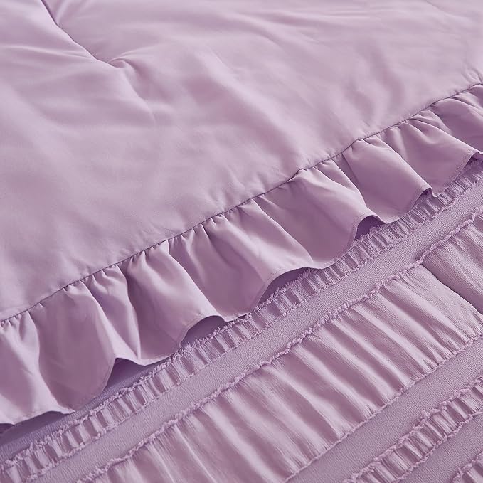 WONGS BEDDING Purple Comforter Set King, 3 Pieces Ruffle Farmhouse Shabby Chic - Image 6