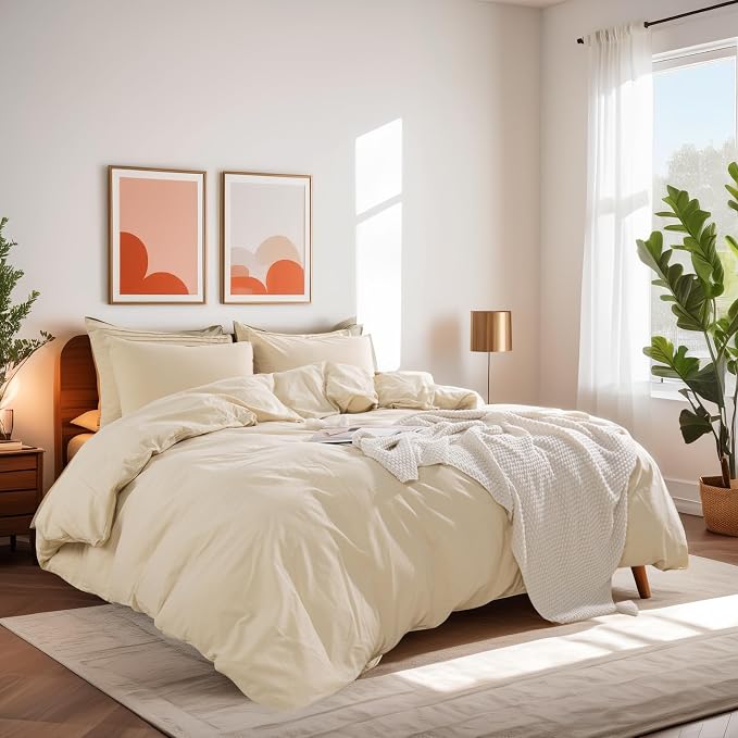 NEXHOME PRO Duvet Cover Set 100% Washed Cotton Oversized King 120"x98" Linen - Image 3