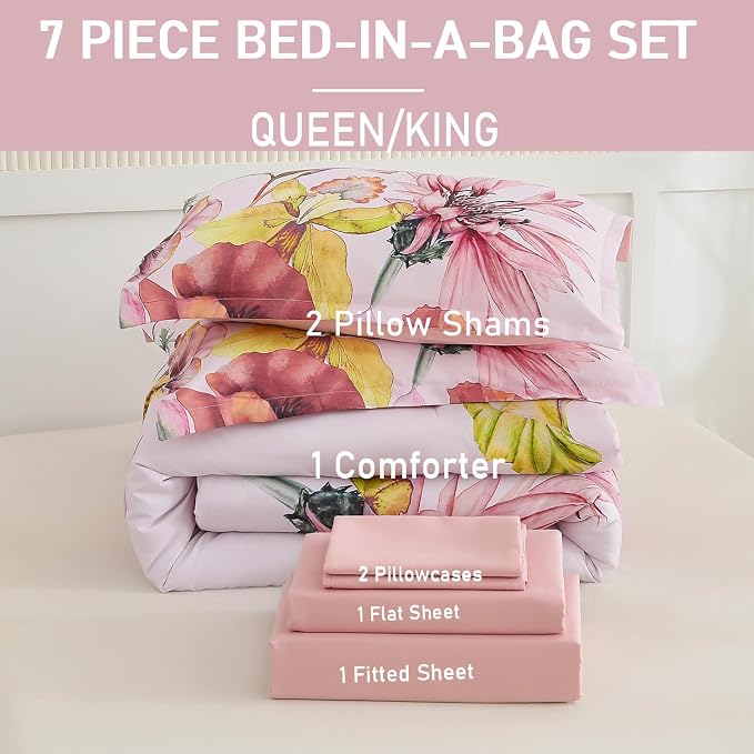 Yogeneg King Size Comforter Set 7 Piece Bed in a Bag, Elegant Floral Botanical - Image 6