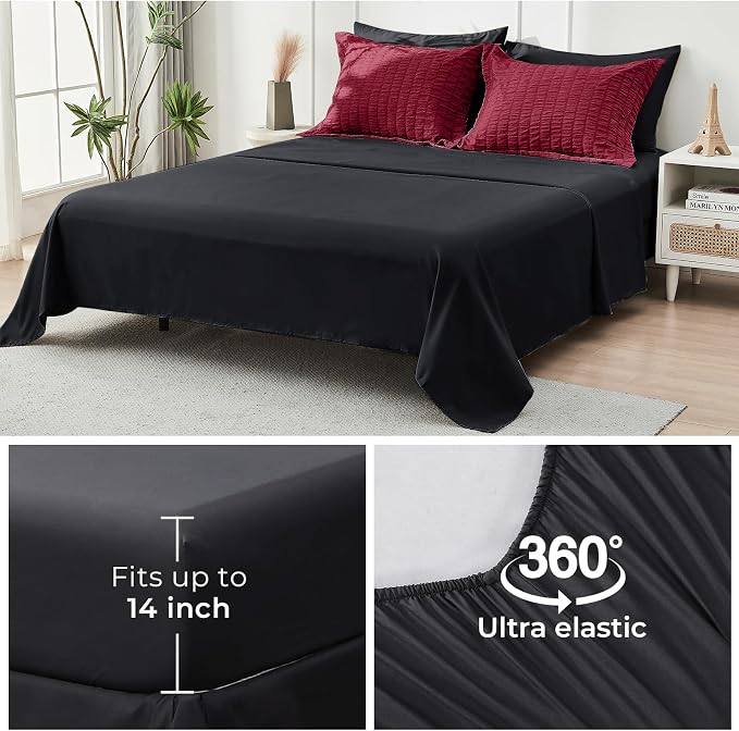 HYMOKEGE Red & Black Full Size Comforter Sets Seersucker 7 Pieces, All Season - Image 5