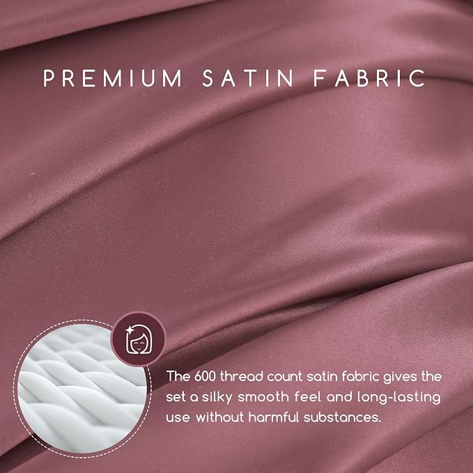 MR&HM Satin Bed Sheets, Queen Size Sheets Set - Image 2
