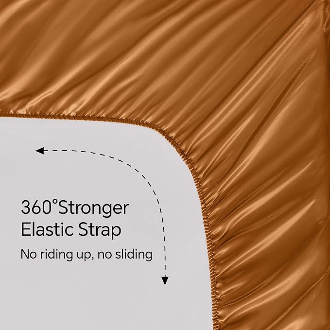 BEDELITE Satin Sheets Queen Size Bed Set, Luxury Soft Burnt Orange Silky Sheets - Image 5