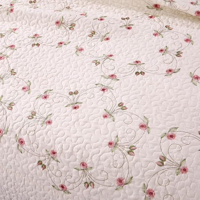 Quilt Set Floral Leaves 3D Embroidery Pattern 2 PCS Cotton Reversible Quilted - Image 3