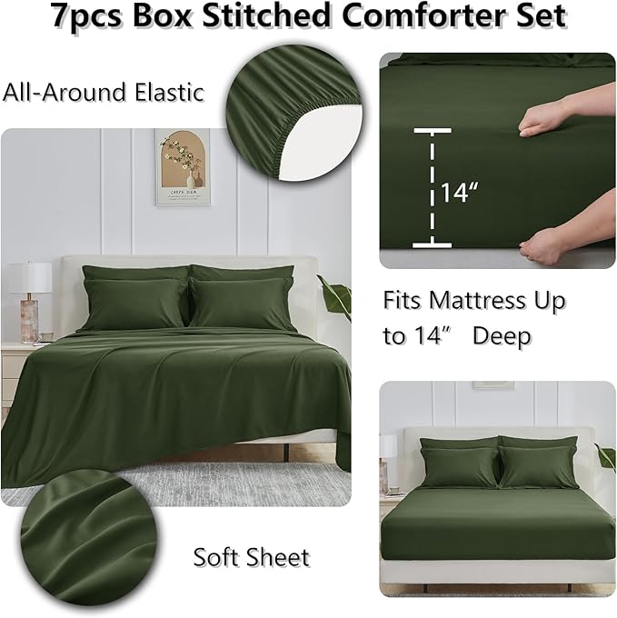 CozyLux King Size Comforter Set Olive Green - Image 6