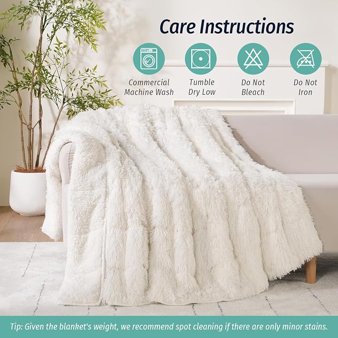 Wemore Shaggy Long Fur Faux Fur Weighted Blanket, Cozy and Fluffy Plush Sherpa - Image 7