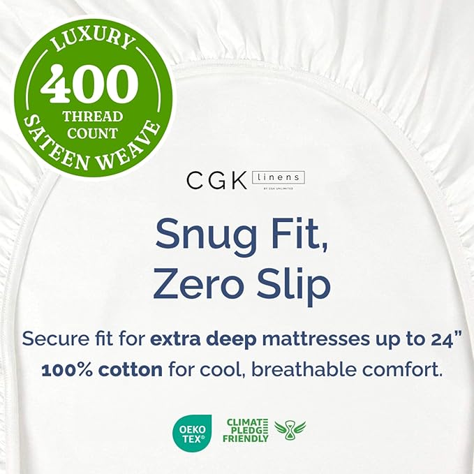 Extra Deep Full 400 Thread Count Cotton Fitted Sheet - Image 2