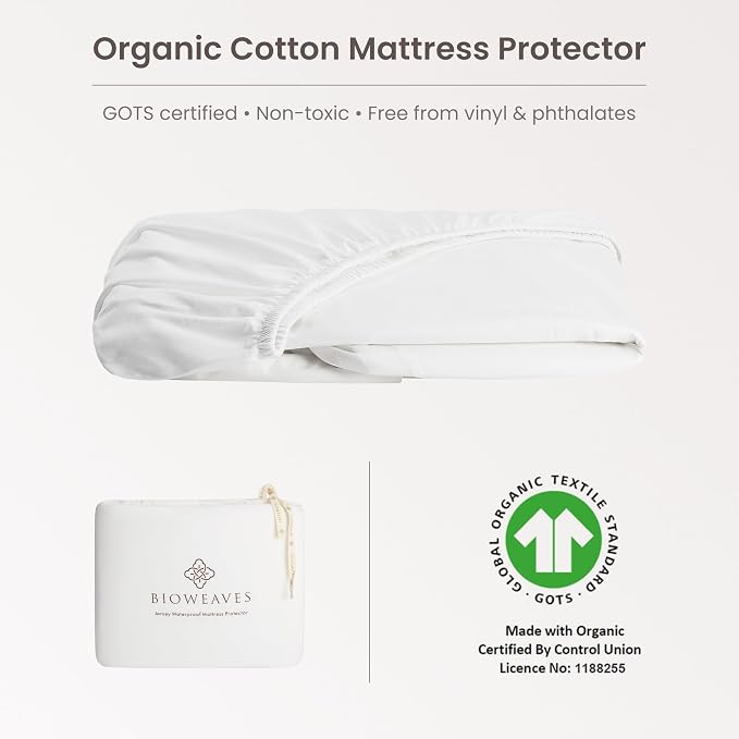 Bioweaves Organic Cotton Jersey Twin Waterproof Mattress Protector Pad |39" x - Image 2