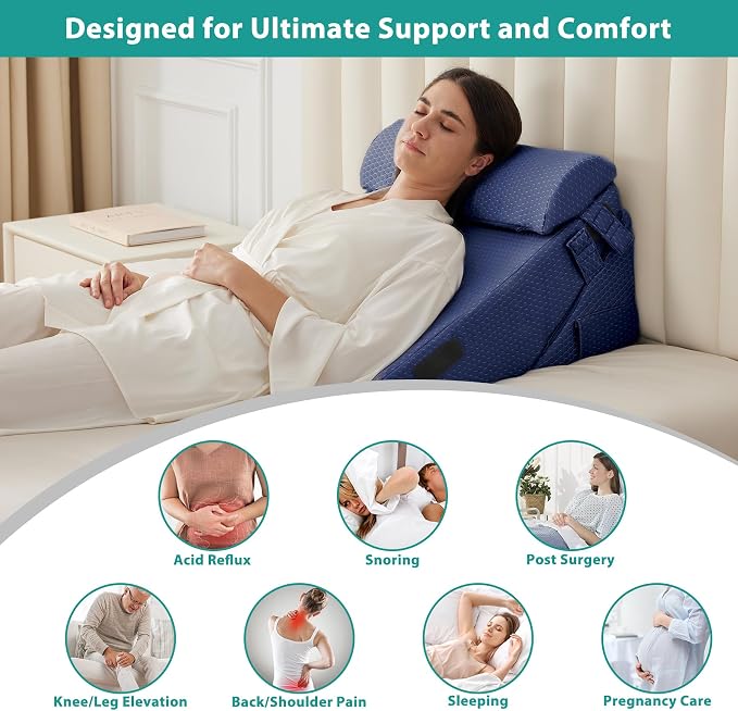 Bedluxe 3Pcs Orthopedic Bed Wedge Pillow Set, Foam Wedge Pillow Post Surgery - Image 5
