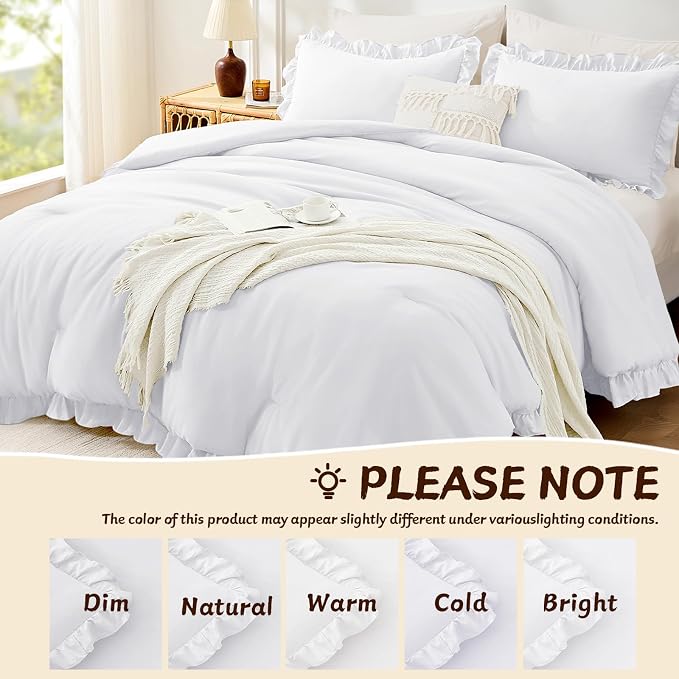 FUANNA Twin Comforter Set White, 2 Pieces Ruffle Twin Bed Set, Fluffy Twin - Image 6