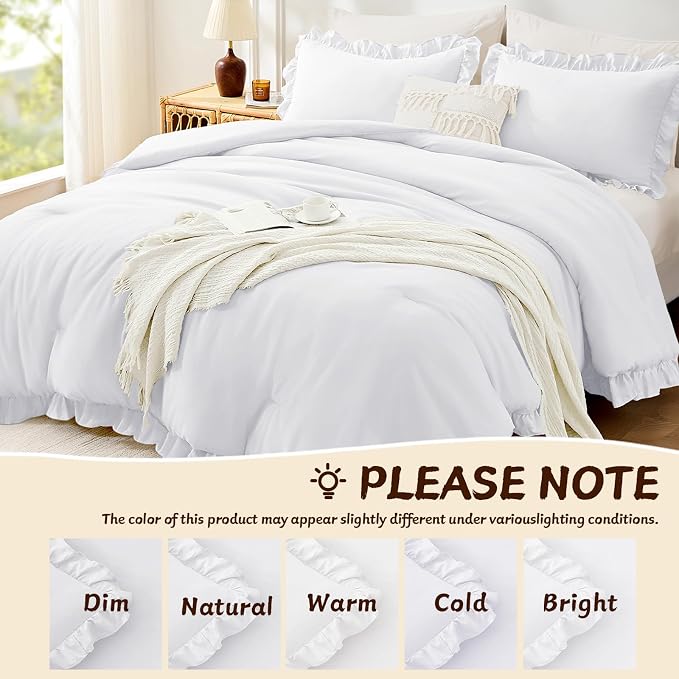 FUANNA Queen Comforter Set White 3 Pieces, Ruffle Shabby Chic Queen Bed Set - Image 6