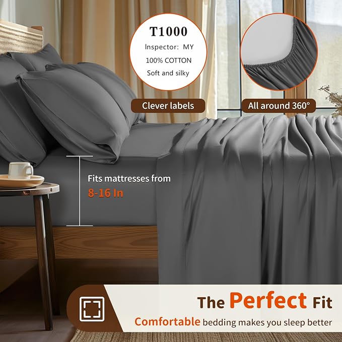 LBRO2M 1000 Thread Count 100% Egyptian Cotton Sheets Set 6 Piece Sets Queen Bed - Image 3