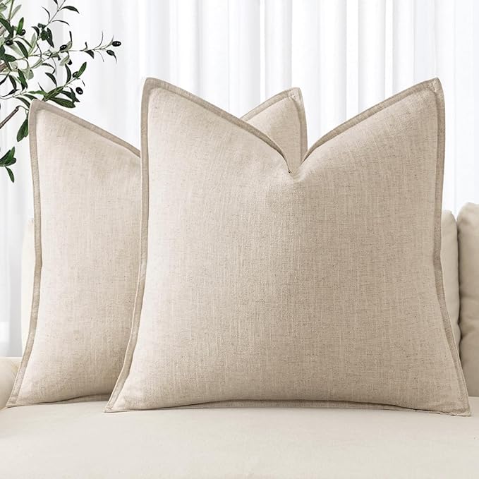 MIULEE Decorative Linen Euro Sham Pillow Covers 28x28 Inch Natural Beige Boho by MIULEE