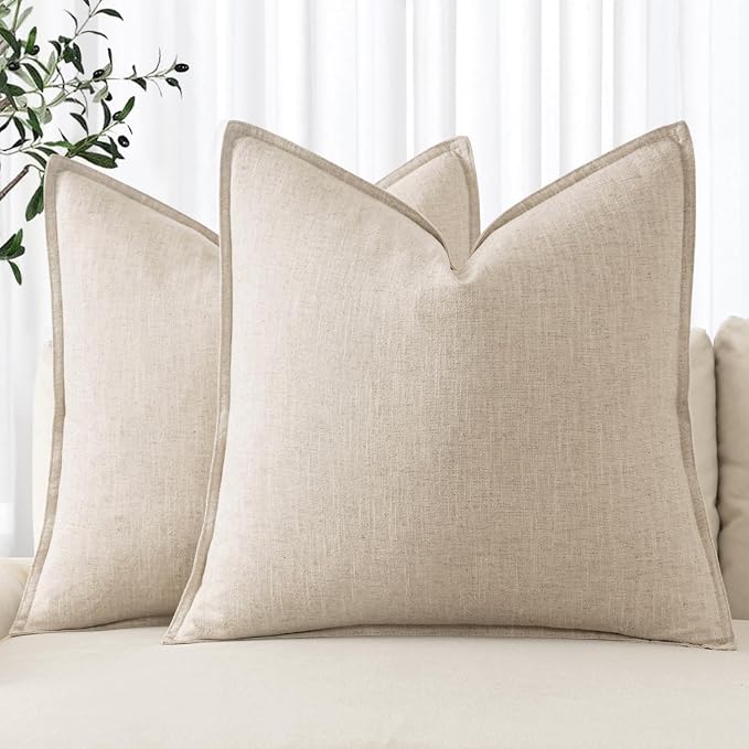 MIULEE Decorative Linen Pillow Covers 18x18 Inch Natural Beige Boho Farmhouse by MIULEE