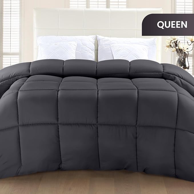 Utopia Bedding Queen Comforter Duvet Insert, Quilted Grey Comforter - Image 2