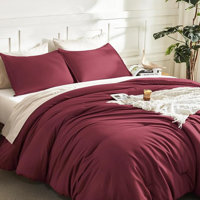 Litanika Comforters Twin XL Size Burgundy, 2 Pieces Lightweight Solid Bedding - Image 5