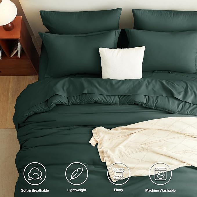 CozyLux King Size Comforter Set Forest Green, 7 Pieces Bed in a Bag King - Image 2