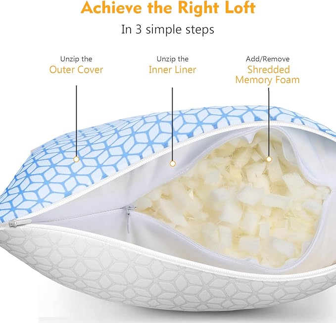 Love Attitude Bed Pillow Queen Size 1 Pack, Shredded Memory Foam Pillow - Image 4
