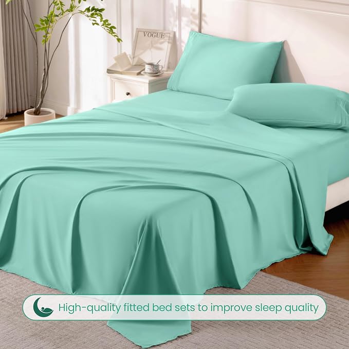 ROSE&RISY Light Green King Sheet Set, 4 Pieces Soft Bedding Sheet Set, - Image 5