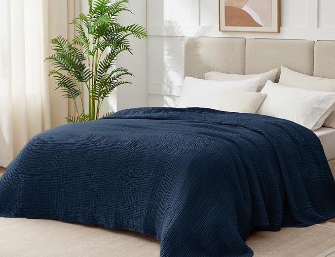 100% Cotton Muslin Blanket Queen 90" x 90", 6 Layers Breathable and Lightweight - Image 2
