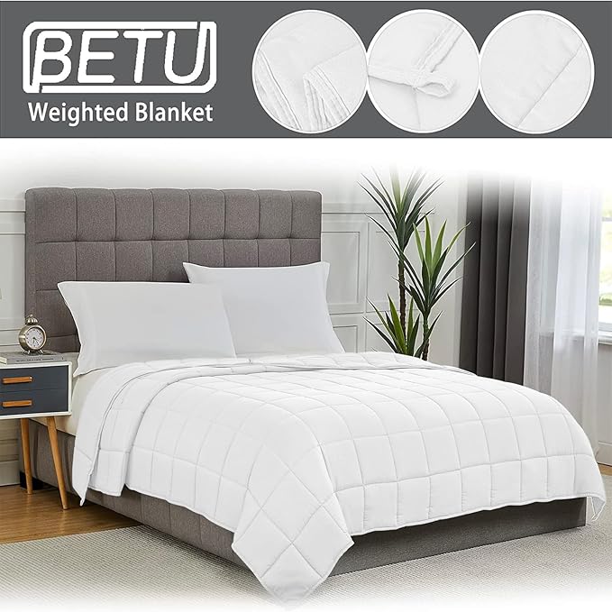 White Weighted Blanket for Adults 15lbs, Queen Size Cooling Heavy Throw Blanket - Image 3