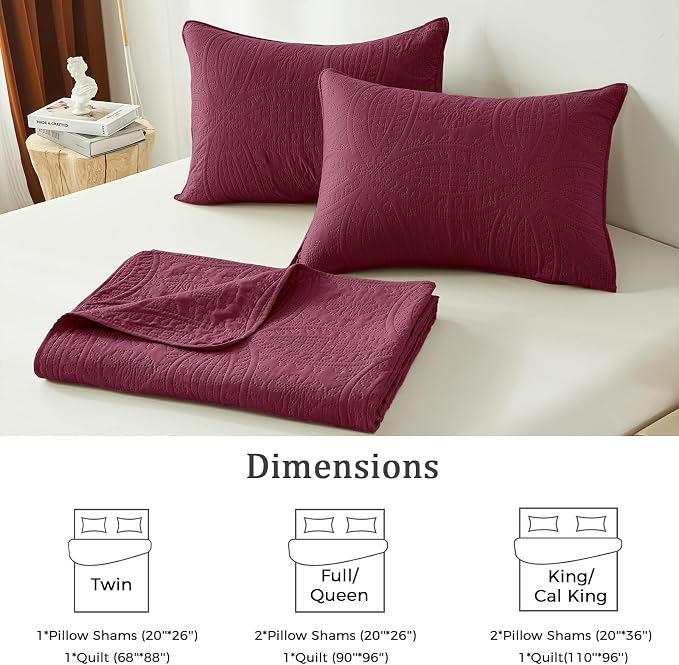 akkialla Burgundy King/Cal King Quilt Set, Ultrasonic Lightweight Bedspread - Image 6