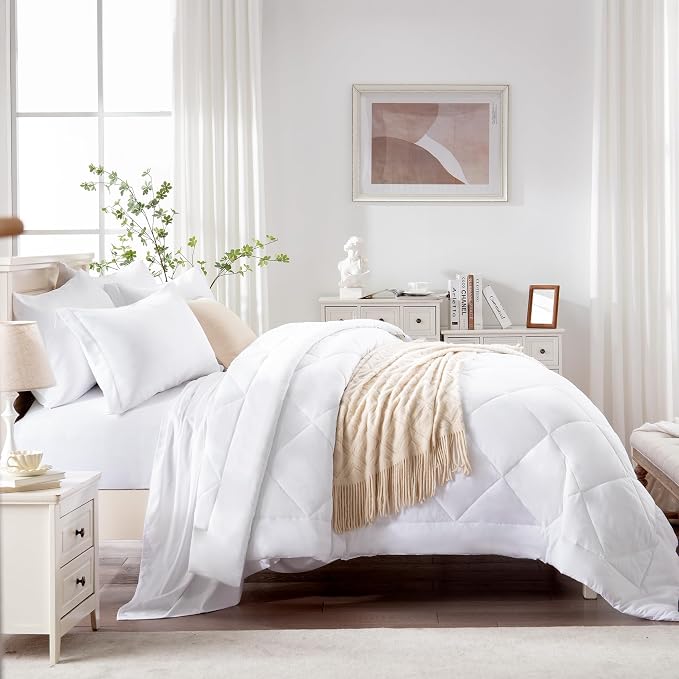 Love's cabin Twin XL Comforter Set White, 5 Pieces Twin XL Bed in a Bag - Image 3