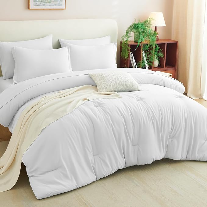 CozyLux Full Comforter Set White, 7 Pieces Bed in a Bag Soft Bedding Comforter - Image 3