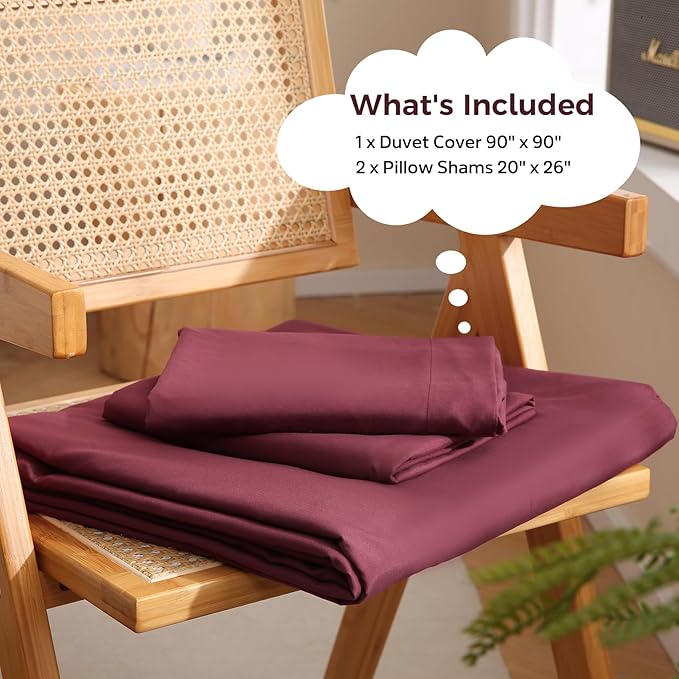 JSD Burgundy Duvet Cover Set Queen Size, 3 Piece Duvet Cover - Image 2