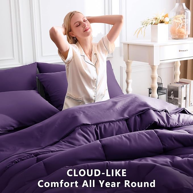 CozyLux Queen Comforter Set Purple, 7 Pieces Bed in a Bag, All Season Bedding - Image 4