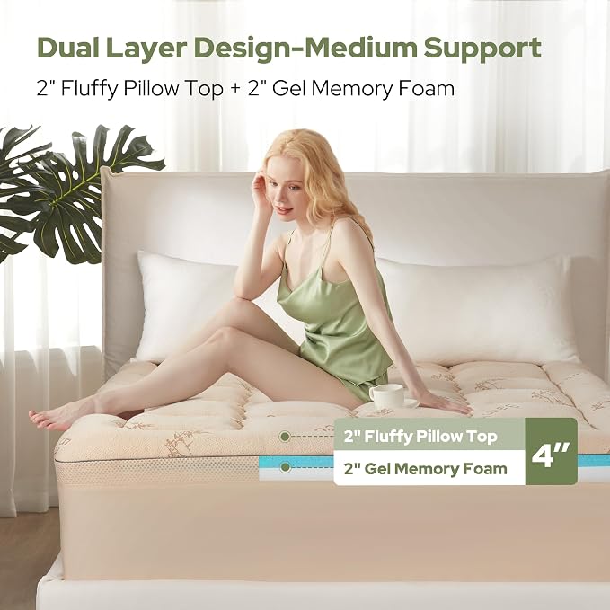 BEDLORE 4 Inch Memory Foam Mattress Topper Queen, 2-in-1 Dual Layer Design - Image 2