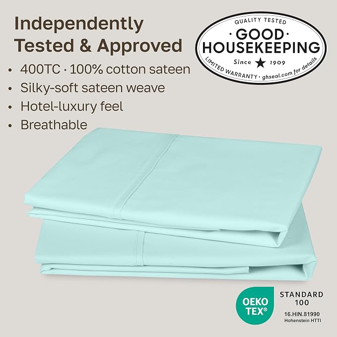 California Design Den 400 Thread Count 100% Cotton Pillowcases, Seafoam King - Image 2