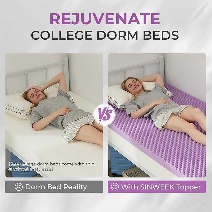 SINWEEK 2 Inch Egg Crate Memory Foam Mattress Topper Twin XL, Twin Extra Long - Image 2