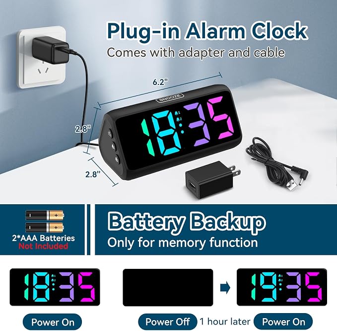 Netzu Loud Alarm Clock for Heavy Sleepers, RGB Alarm Clocks for Bedrooms - Image 6