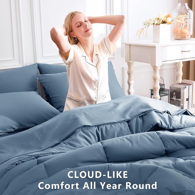 CozyLux Oversized Queen Comforter Sets Dusty Blue, 7 Pieces Bed in a Bag - Image 4