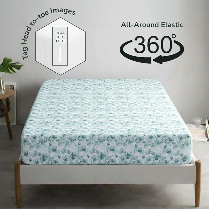 Feather & Stitch 1 Piece Fitted Sheet Full Size, 100% Cotton Damask Sateen - Image 4