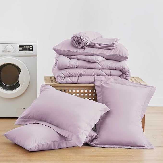 Love's cabin Queen Comforter Set Light Purple, 7 Pieces Queen Bed in a Bag - Image 6