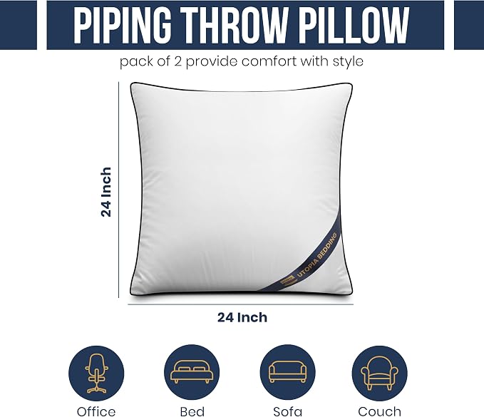 Utopia Bedding Throw Pillow Inserts, 24 x 24 Inches Decorative Indoor Pillows - Image 2