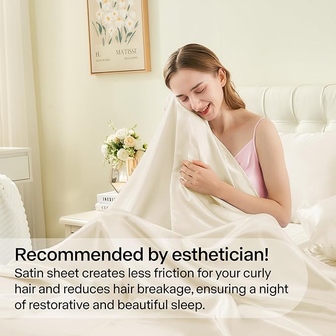 BEDELITE California King Sheets Set, Luxury Soft Beige Satin Sheets - Image 4