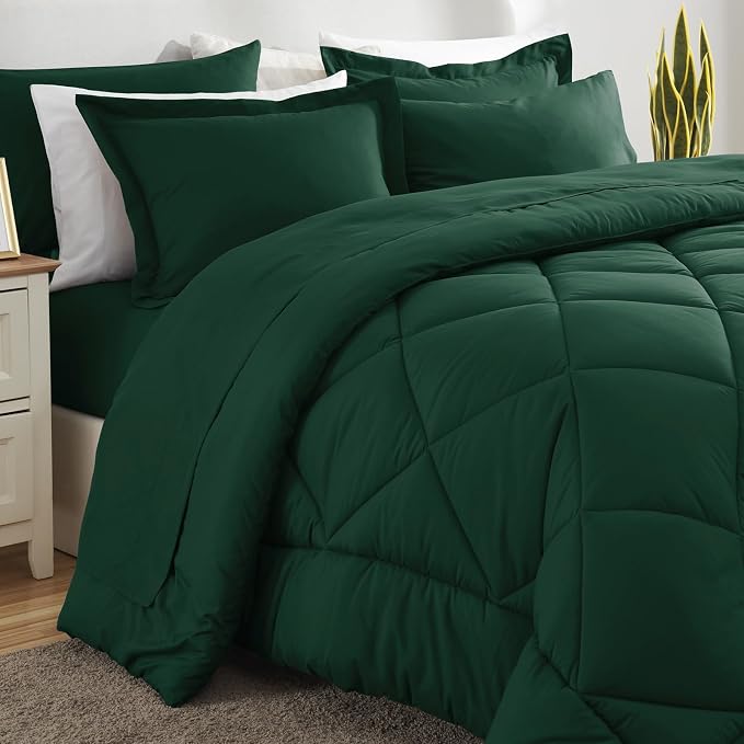 CozyLux Oversized King Comforter Set Emerald Green, 7 Pieces Bed in a Bag - Image 8