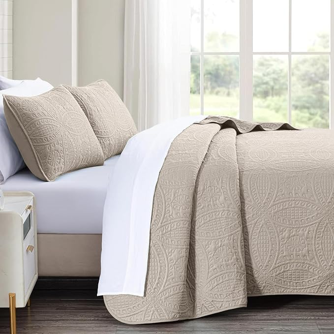 akkialla Taupe Full/Queen Quilt Set, Ultrasonic Lightweight Bedspread Coverlet - Image 4