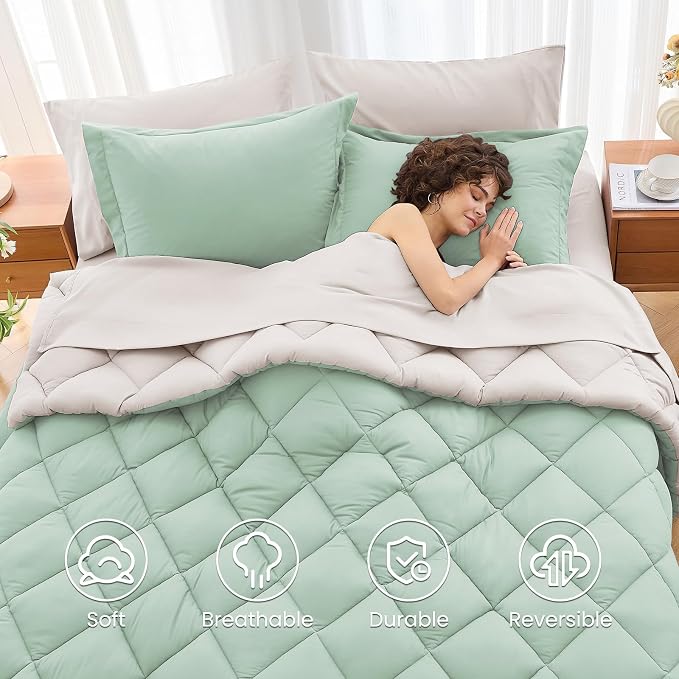 MUXHOMO 7 Pieces Queen Comforter Set, Reversible Bed in a Bag Queen Size - Image 6