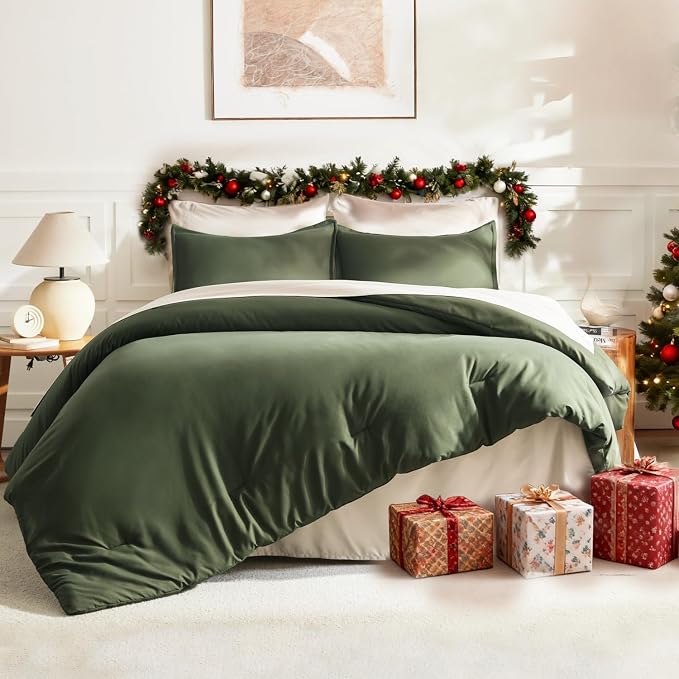 Litanika Comforters Olive Green Oversized King Size, 3 Pieces Lightweight Solid - Image 6