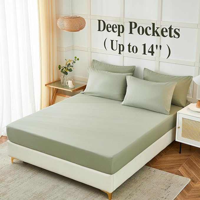 ILAVANDE Sage King Size Sheets Set 6 Piece, Super Soft 1800 Series Microfiber - Image 3
