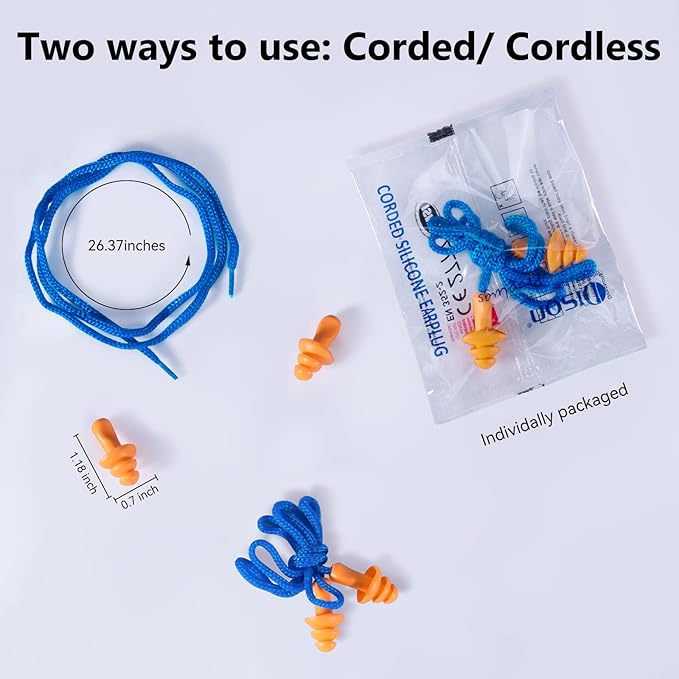 Dison 100Pairs Silicone Ear Plugs, 32dB Corded Reusable Earplugs - Image 2