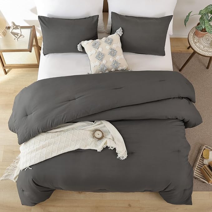 ROSGONIA Queen Comforter Set Charcoal Grey - Image 5