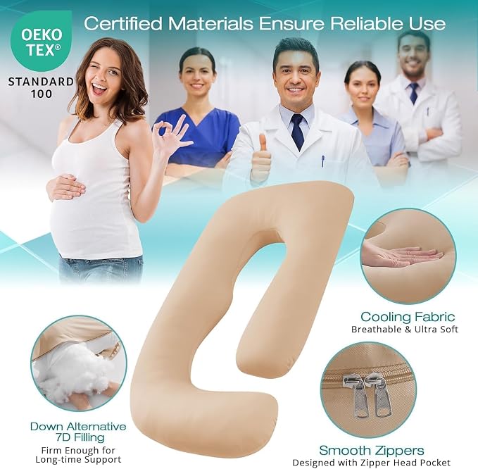 Sasttie Pregnancy Pillows for Sleeping, Jumbo U Shaped Cooling Full Body Pillow - Image 3