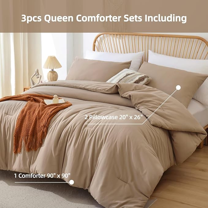 ROSGONIA Queen Comforter Set Taupe Brown - Image 3
