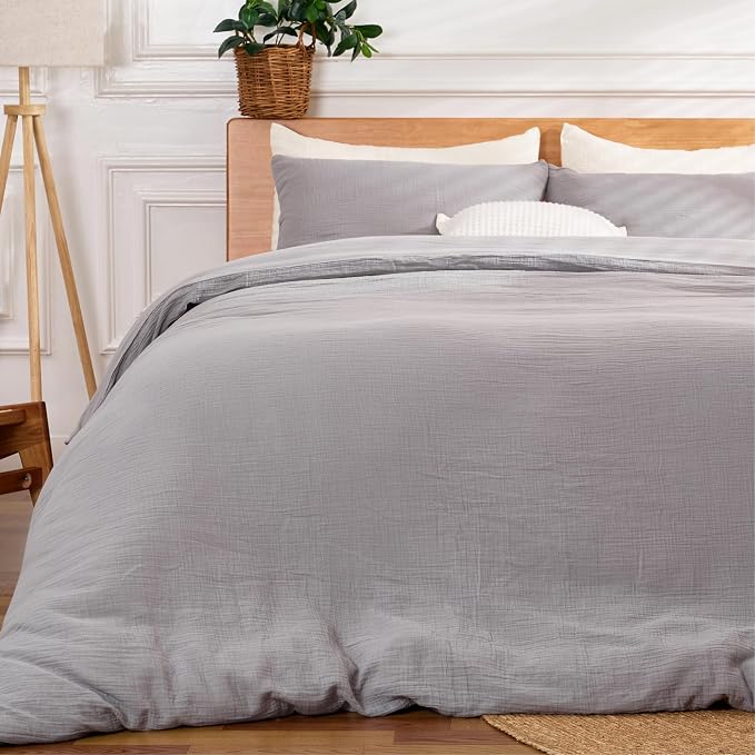 Gray Duvet Cover Queen Size, 100% Sandwashed Cotton Soft Queen Duvet Cover Set by Unknown